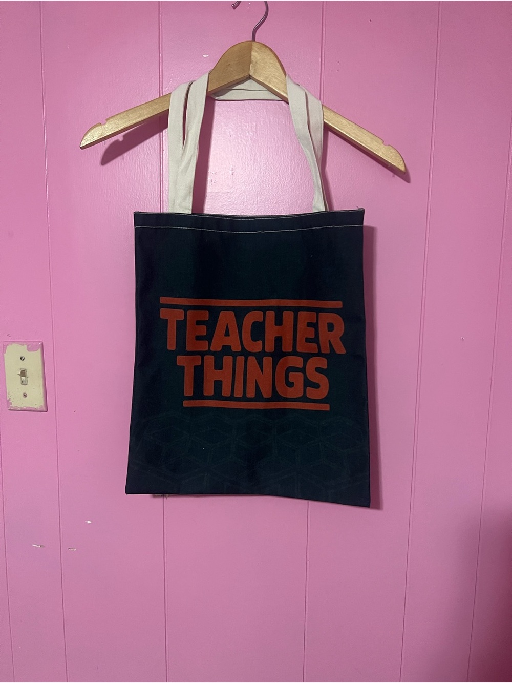 Teacher Things Black Tote Bag with Tan Handles